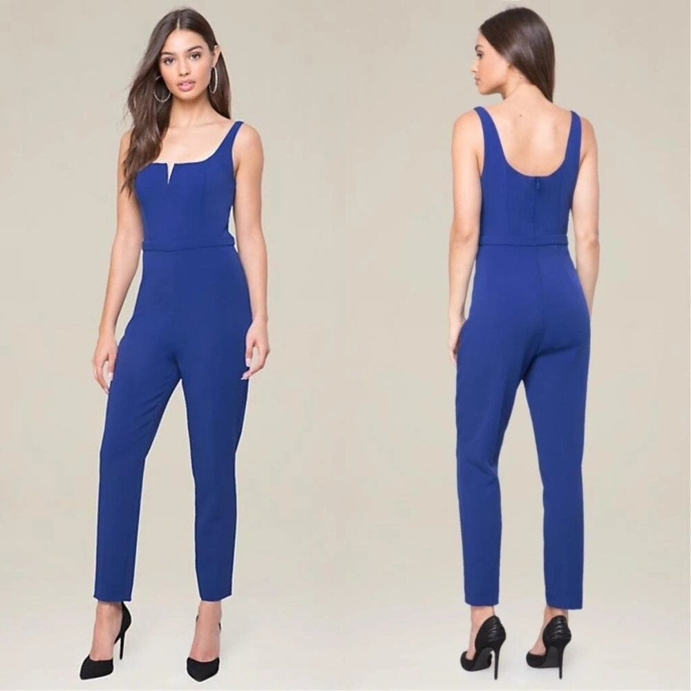 BEBE Royal Blue Crepe V Notch Jumpsuit Size 6 S/M NWOT ($129)